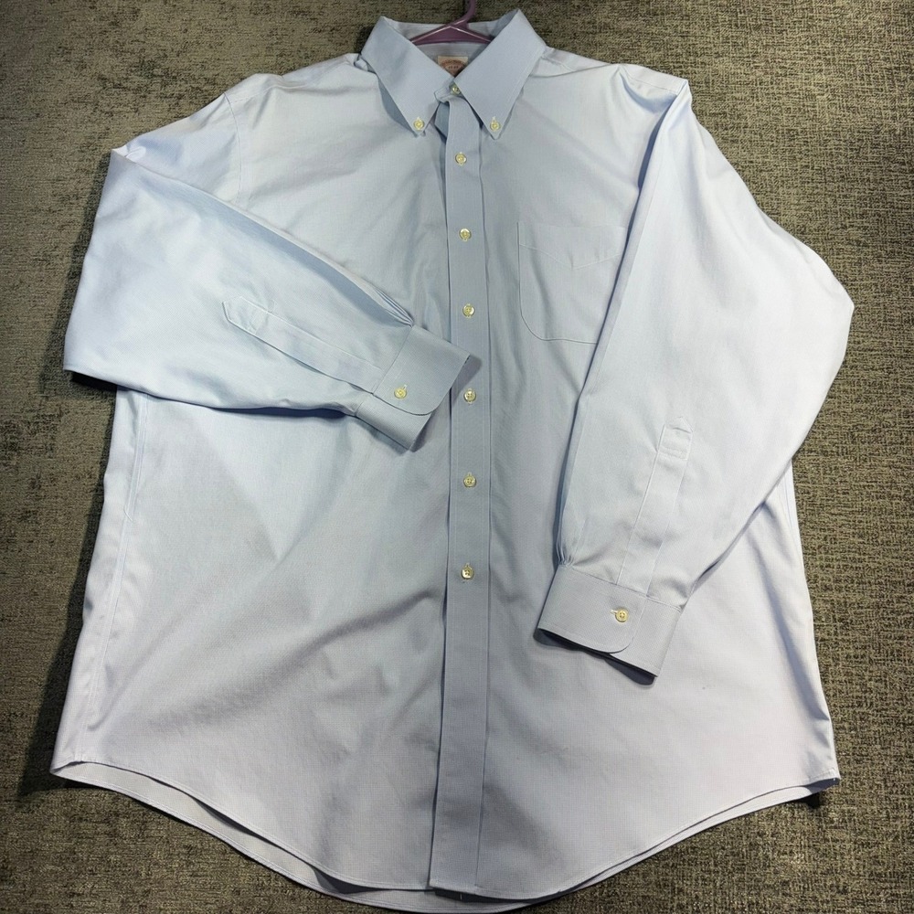 Brooks Brothers Dress Shirt Mens 17.5 34/35 Blue Micro-Houndstooth Button Up
